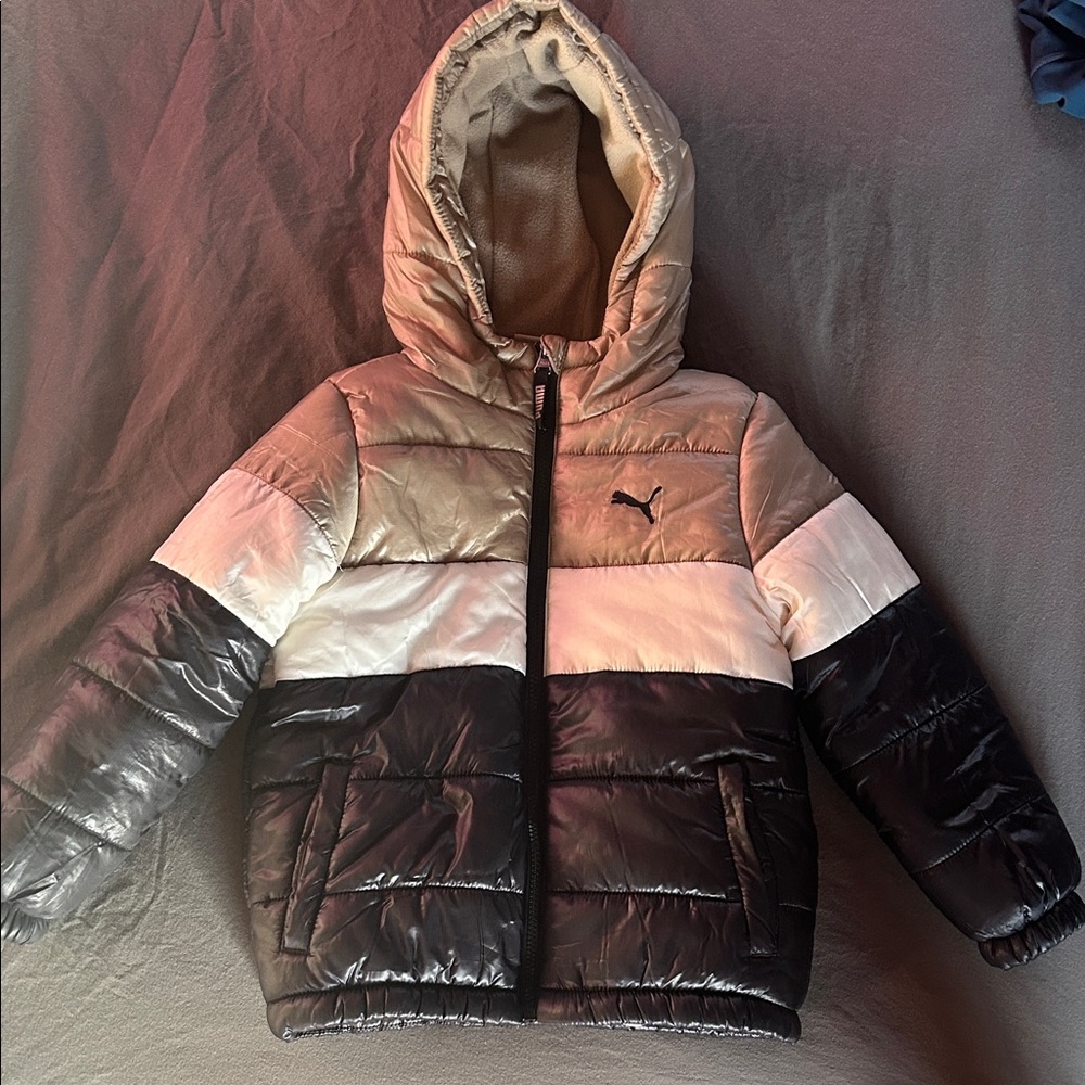 Puma Kids' Black, White, and Gray Puffer Jacket
